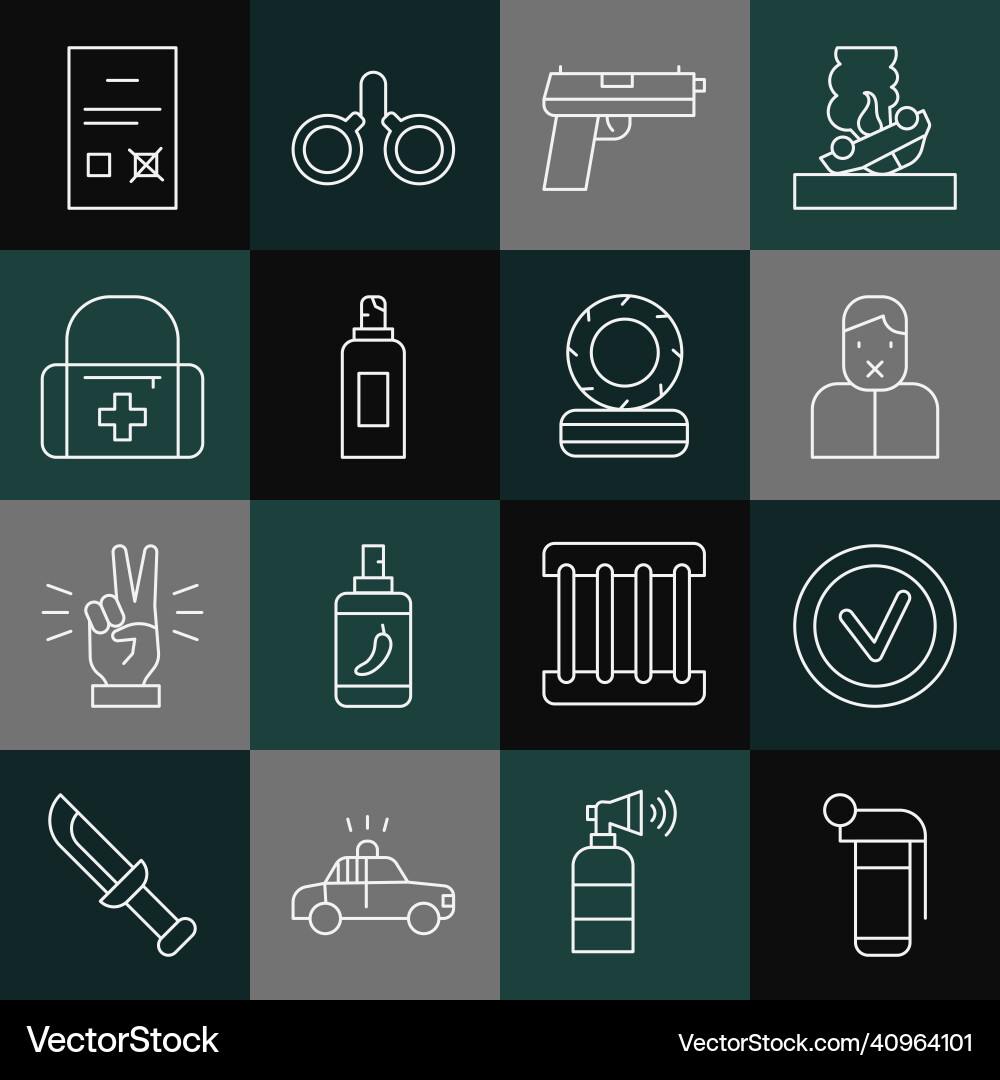 Set line hand grenade check mark in round censor Set line hand grenade check mark in round censor vector image