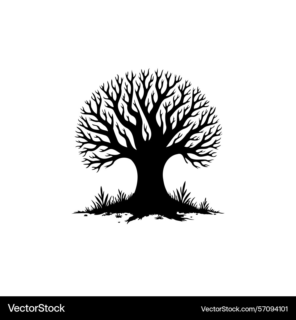 Silhouette of a mighty tree with intricate Vector Image