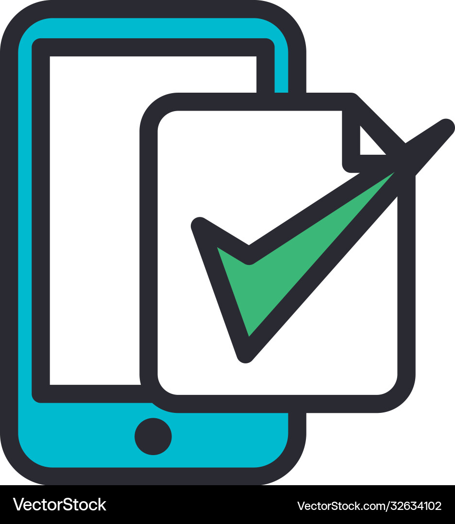 Check mark on document in front smartphone line vector image