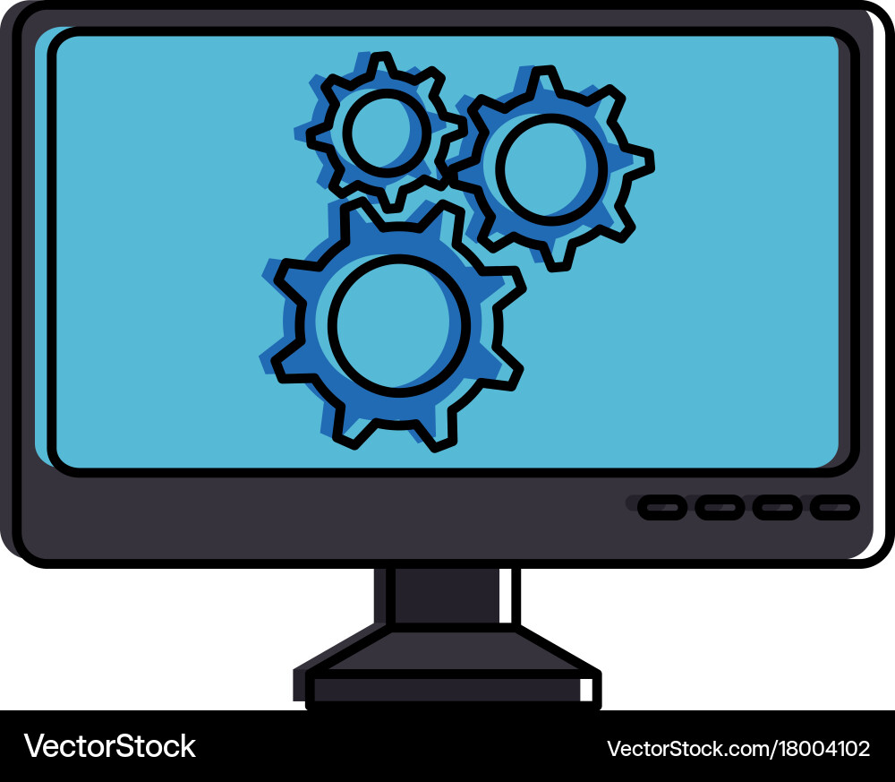 Computer display with gears machine vector image