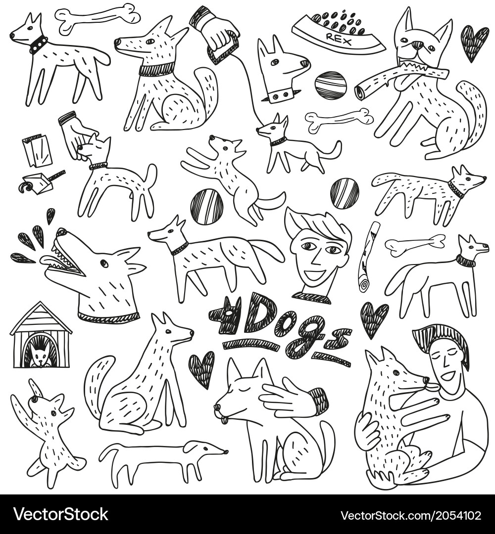 Cute Dog Doodles - Sketch Icons Vector Image