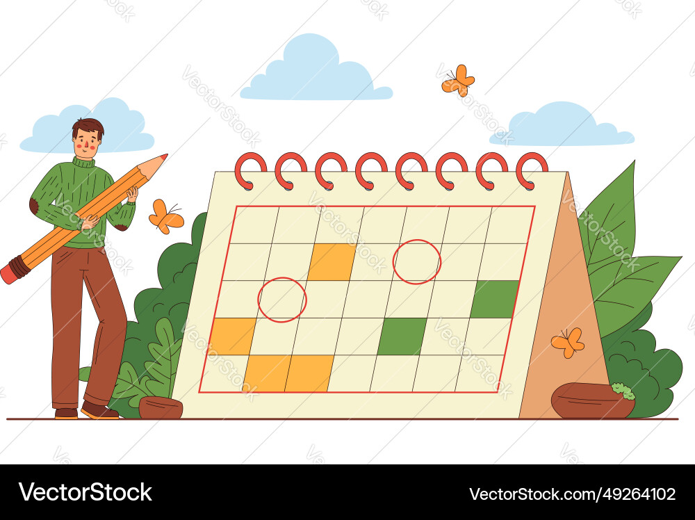 Man marking date on calendar page planning event Man marking date on calendar page planning event vector image