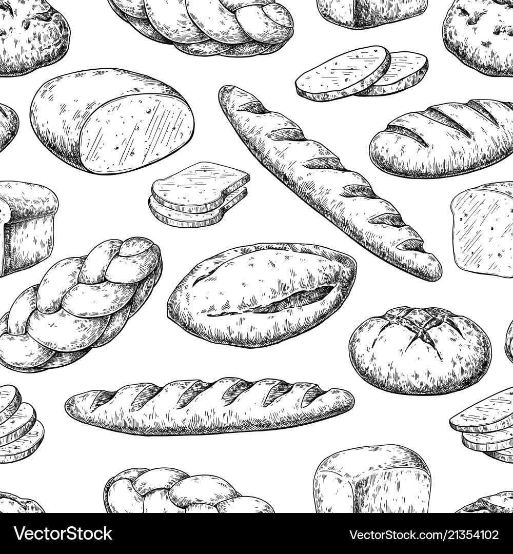 Rustic Bread Pattern - Bakery Sketch vector image