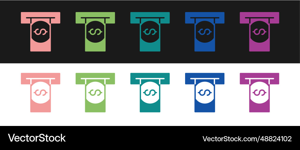 Set atm - automated teller machine and money icon Set atm - automated teller machine and money icon Vector Image