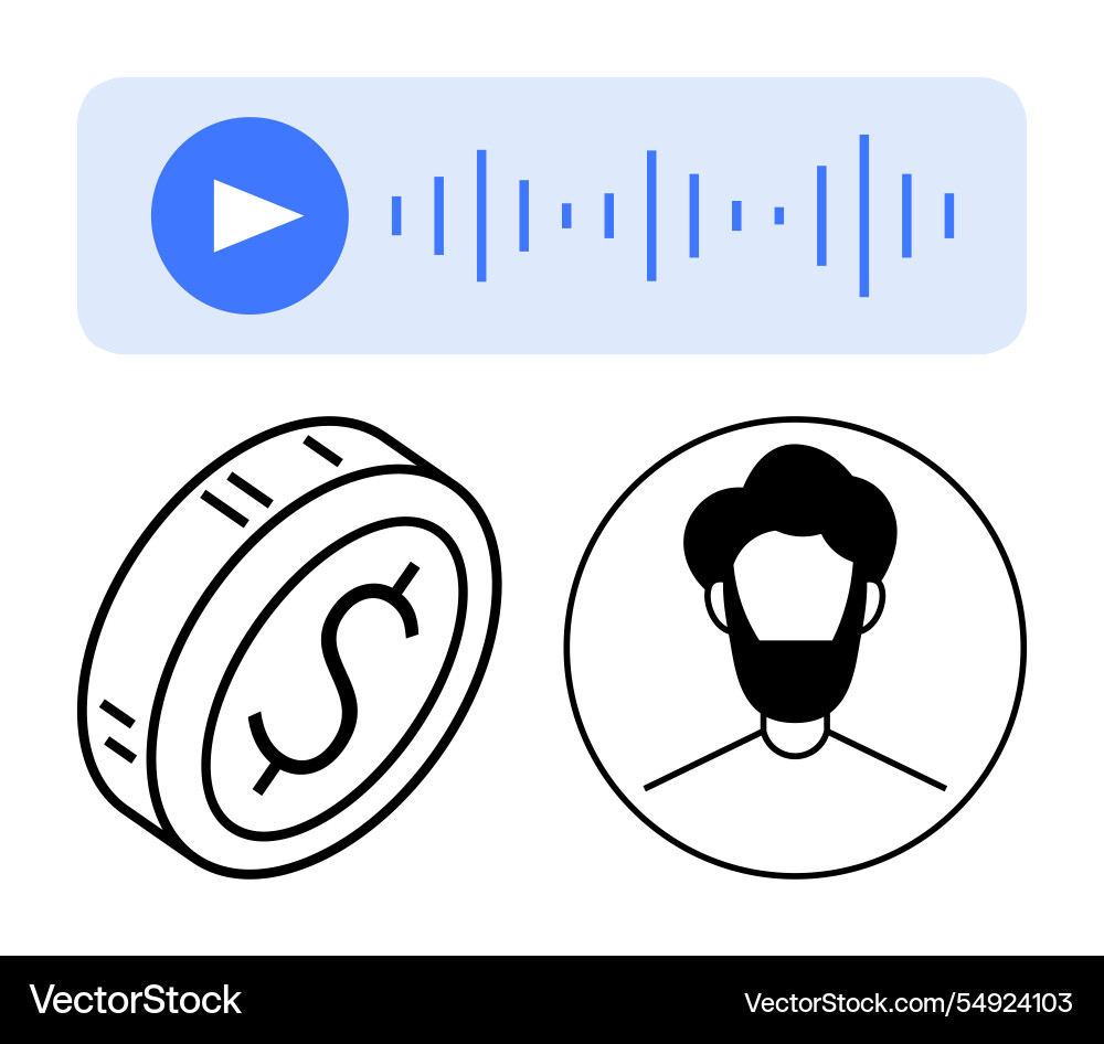 Audio playback waveform currency coin and user Audio playback waveform currency coin and user vector image