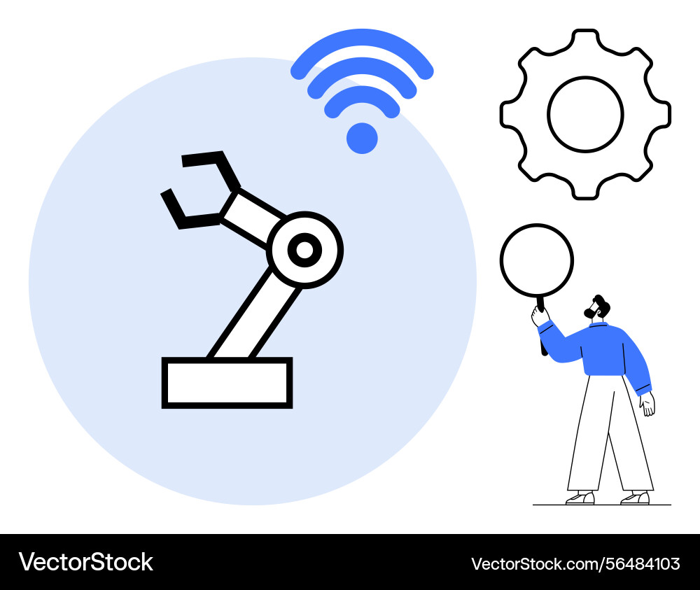 Automated robotic arm with wireless connectivity Automated robotic arm with wireless connectivity vector image