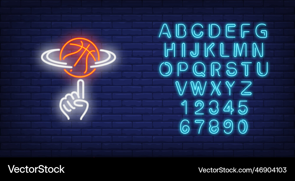 Basketball spinning on finger neon sign Basketball spinning on finger neon sign Vector Image