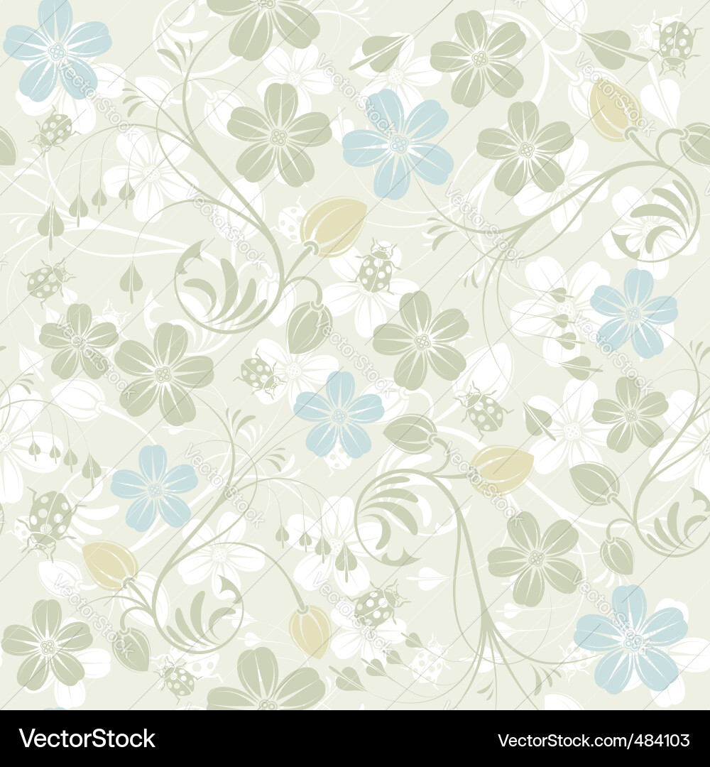 Floral Seamless Pattern with Ladybug Vector Image
