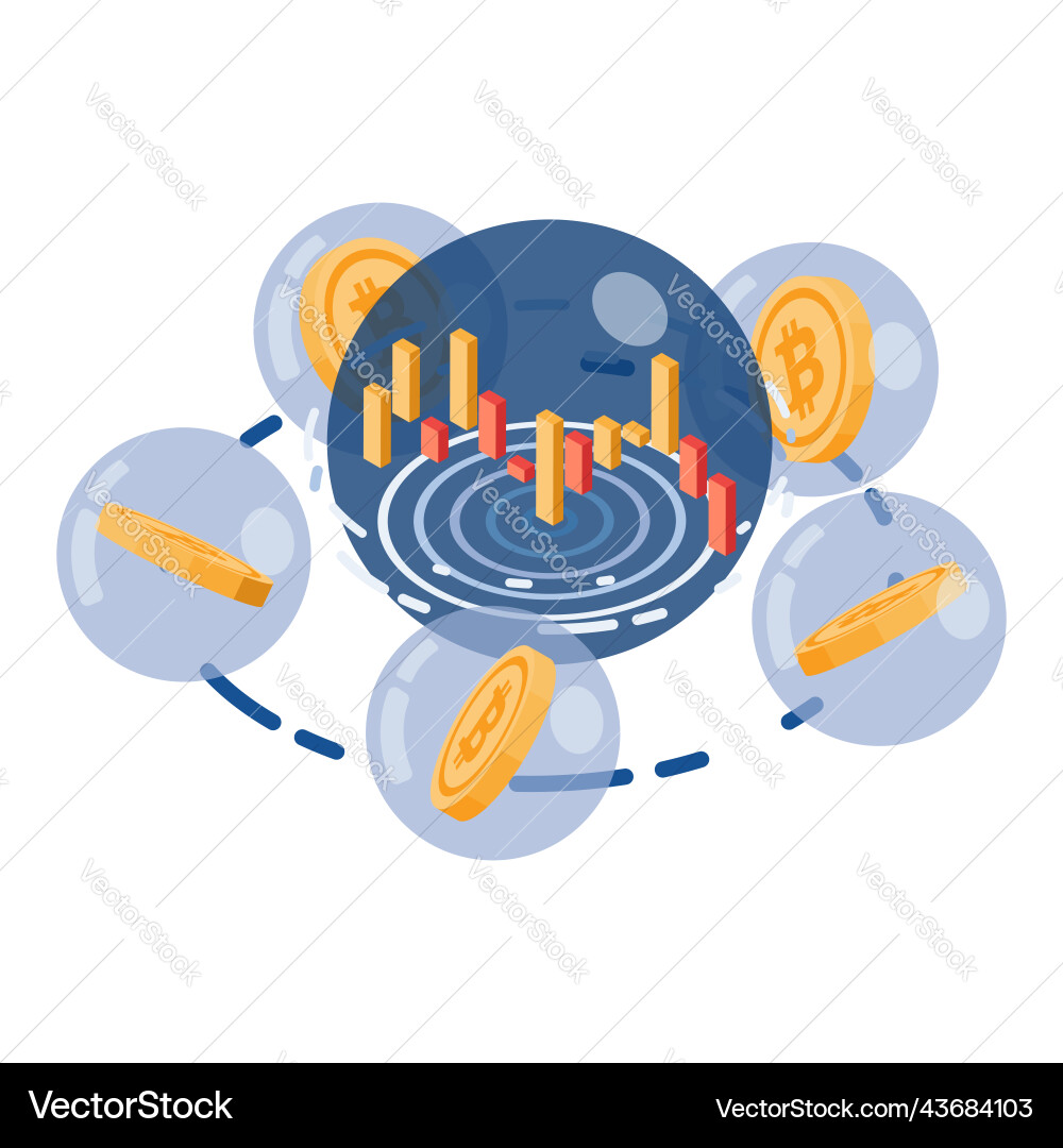 Isometric bitcoin inside soap bubble Vector Image
