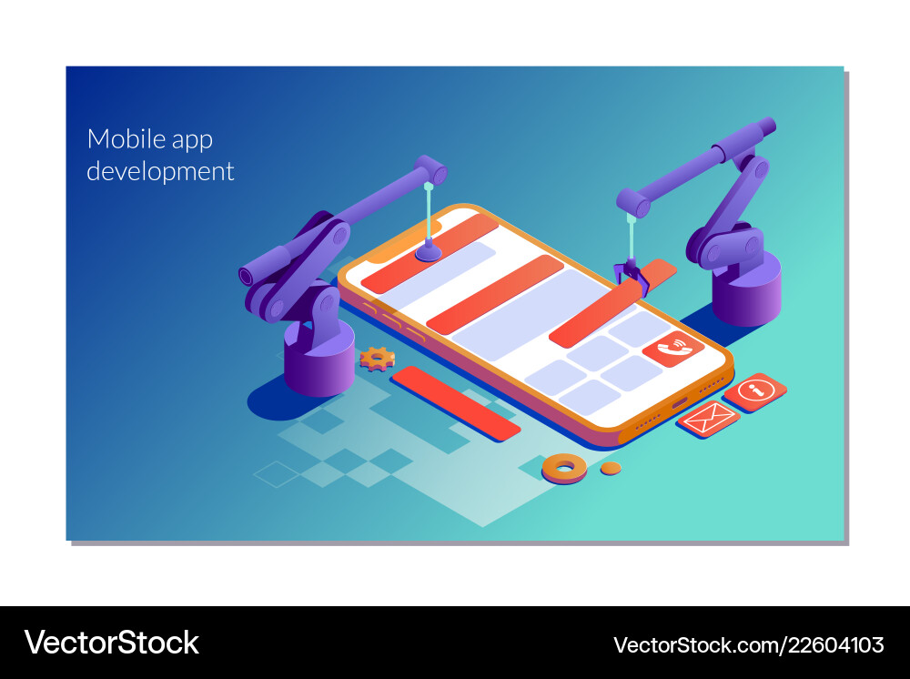 Landing page template of mobile app development vector image