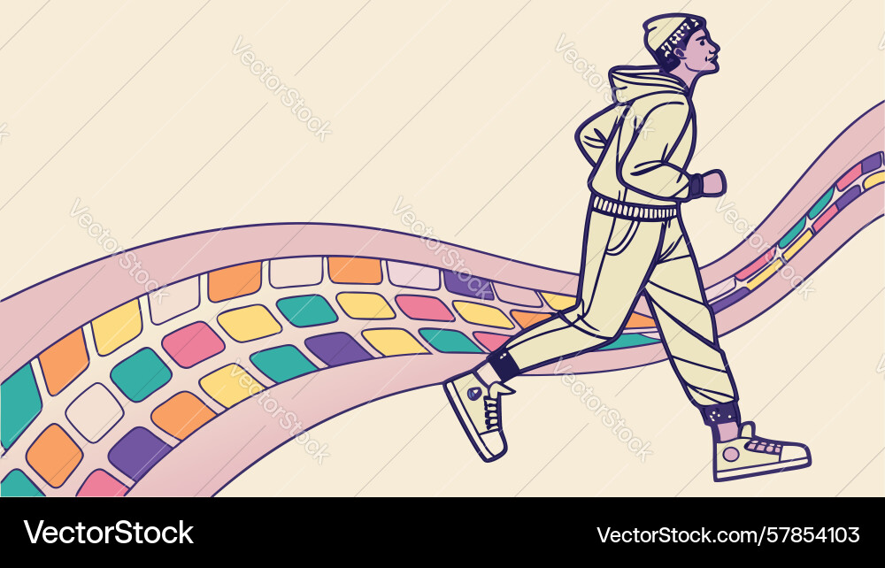 Person running on abstract patterned path dynamic Vector Image