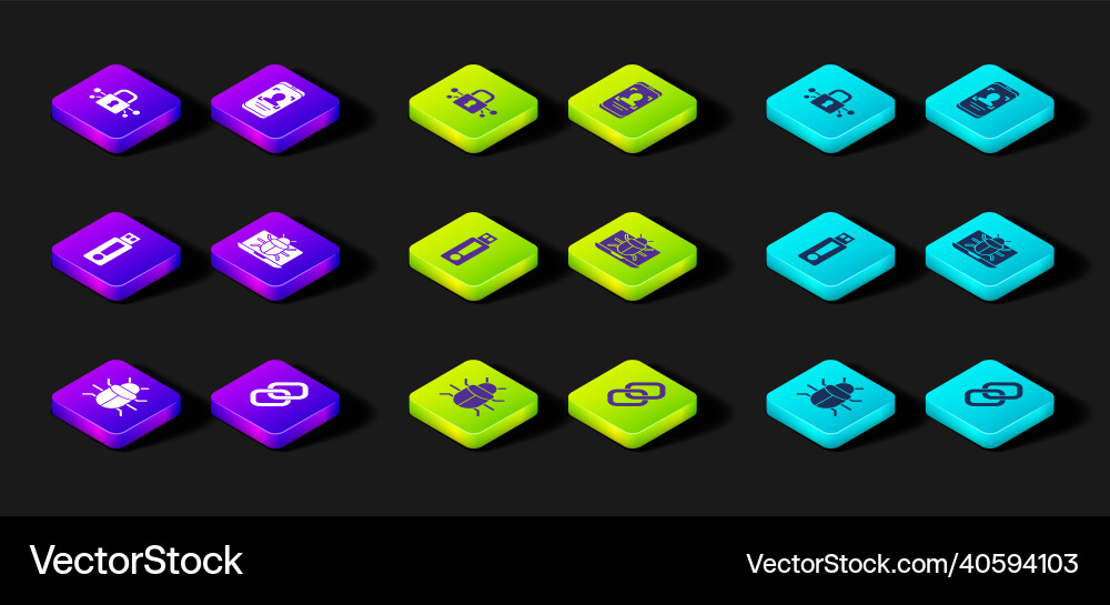 Set system bug chain link usb flash drive Set system bug chain link usb flash drive vector image