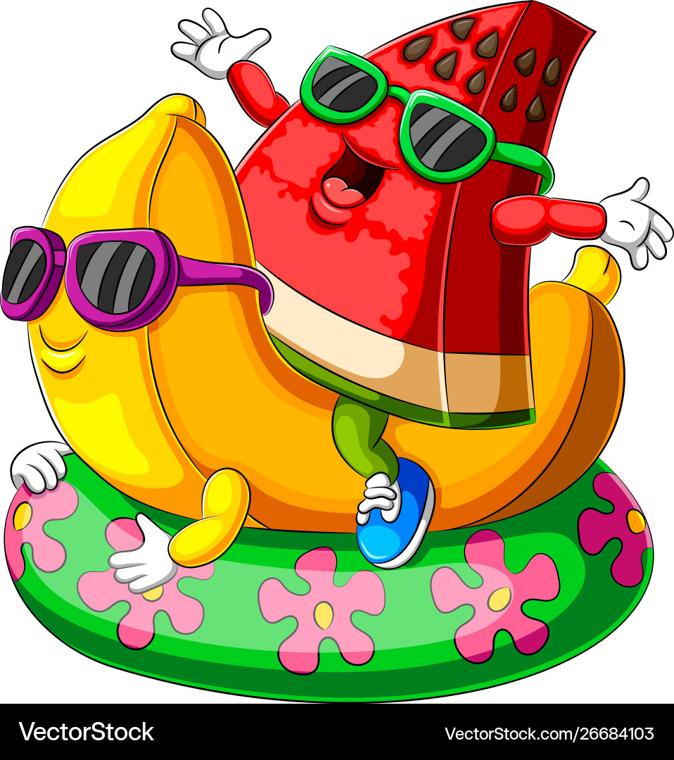 Wassermelone und Banana Pool Party Vektorbild