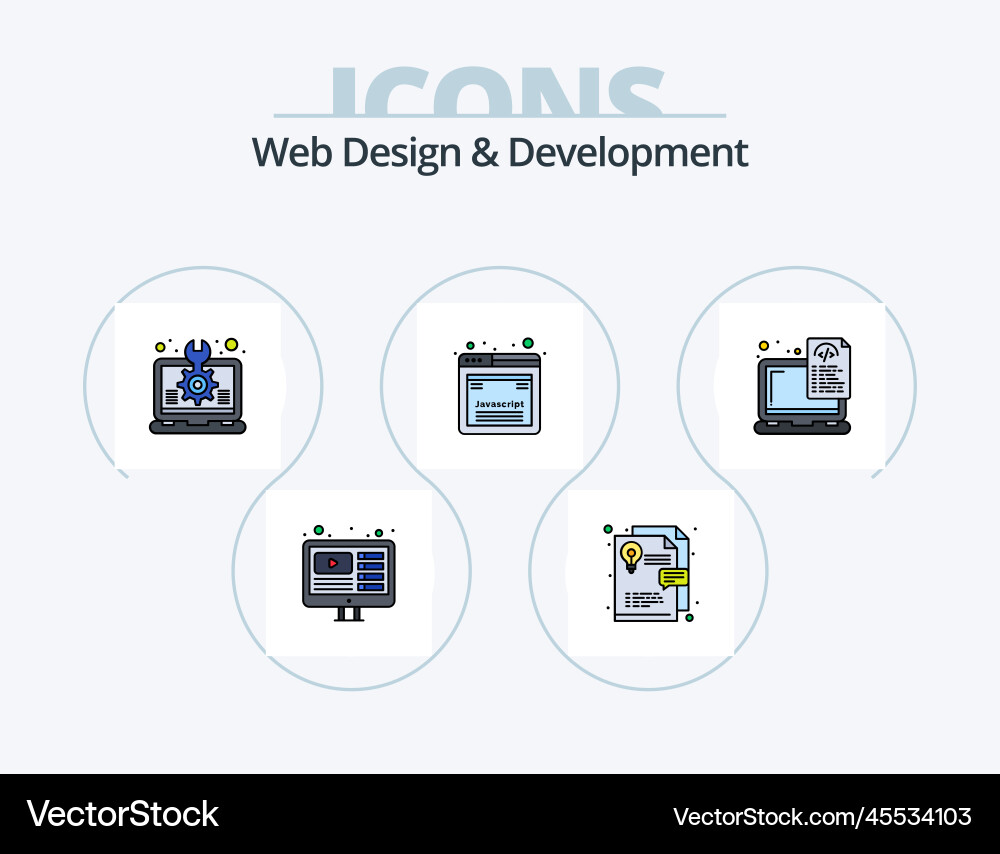 Web design and development line filled icon pack vector image