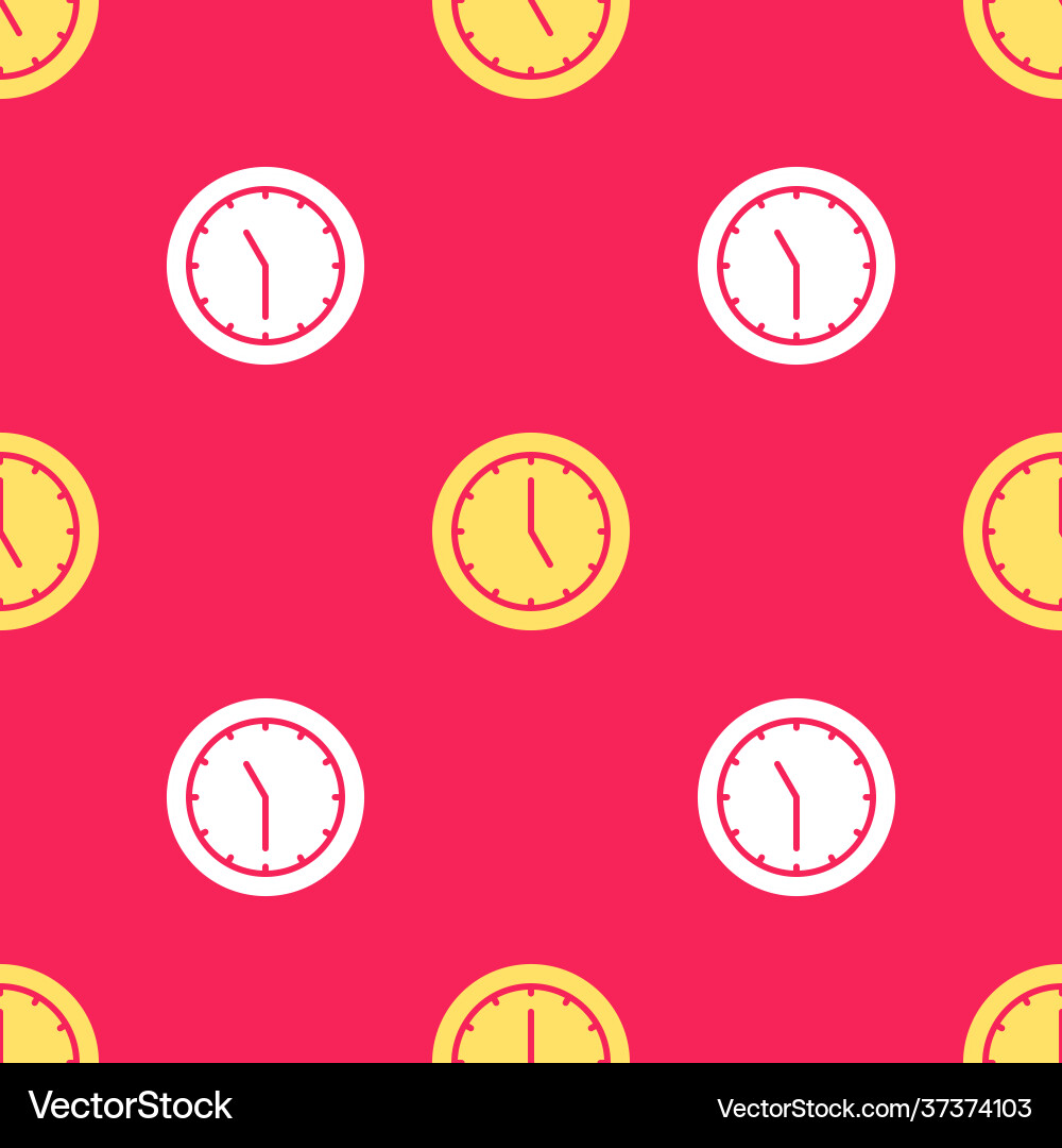 Yellow clock icon isolated seamless pattern on red Yellow clock icon isolated seamless pattern on red vector image