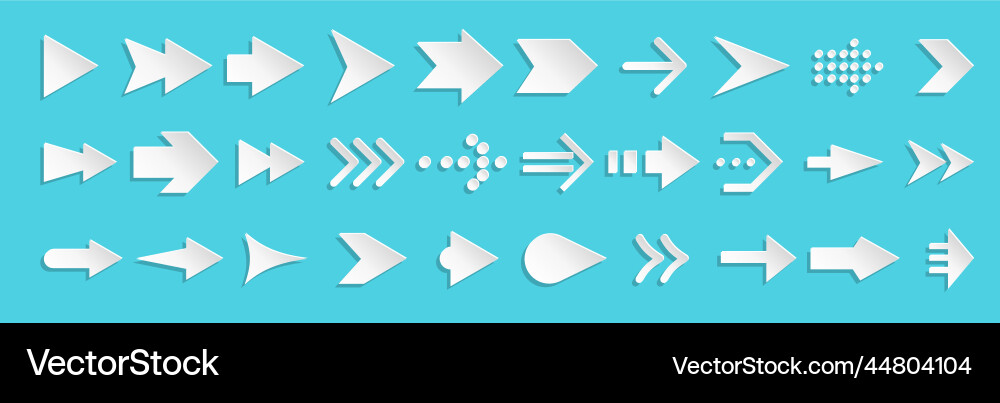 Arrow pointer cursor paper cut white web icon set Arrow pointer cursor paper cut white web icon set vector image