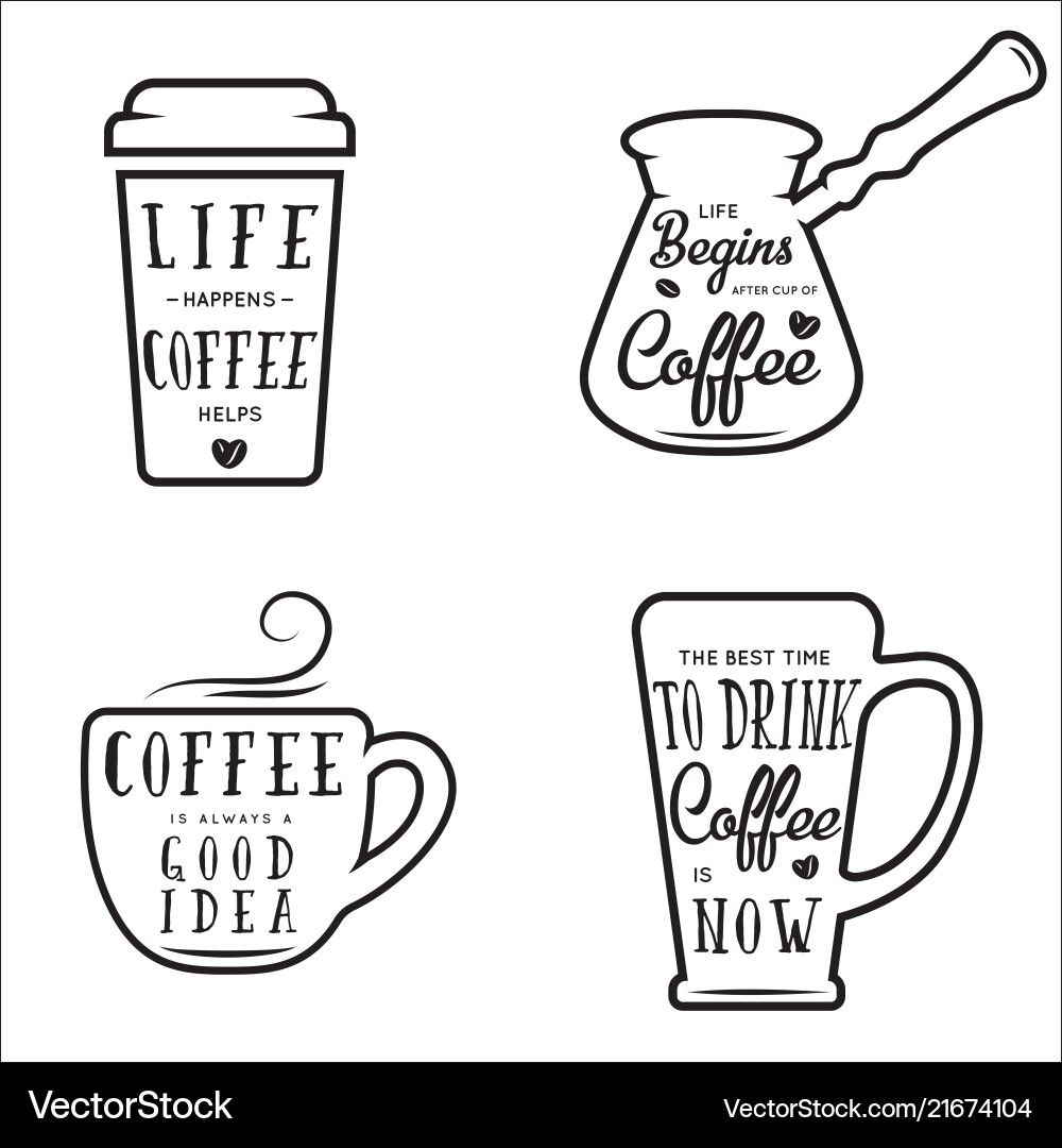 Kaffee verwandte Zitate set life passiert Vektorbild