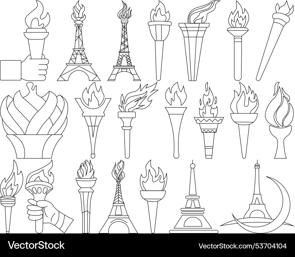 Eiffel tower and olympic torch icon Eiffel tower and olympic torch icon Vector Image