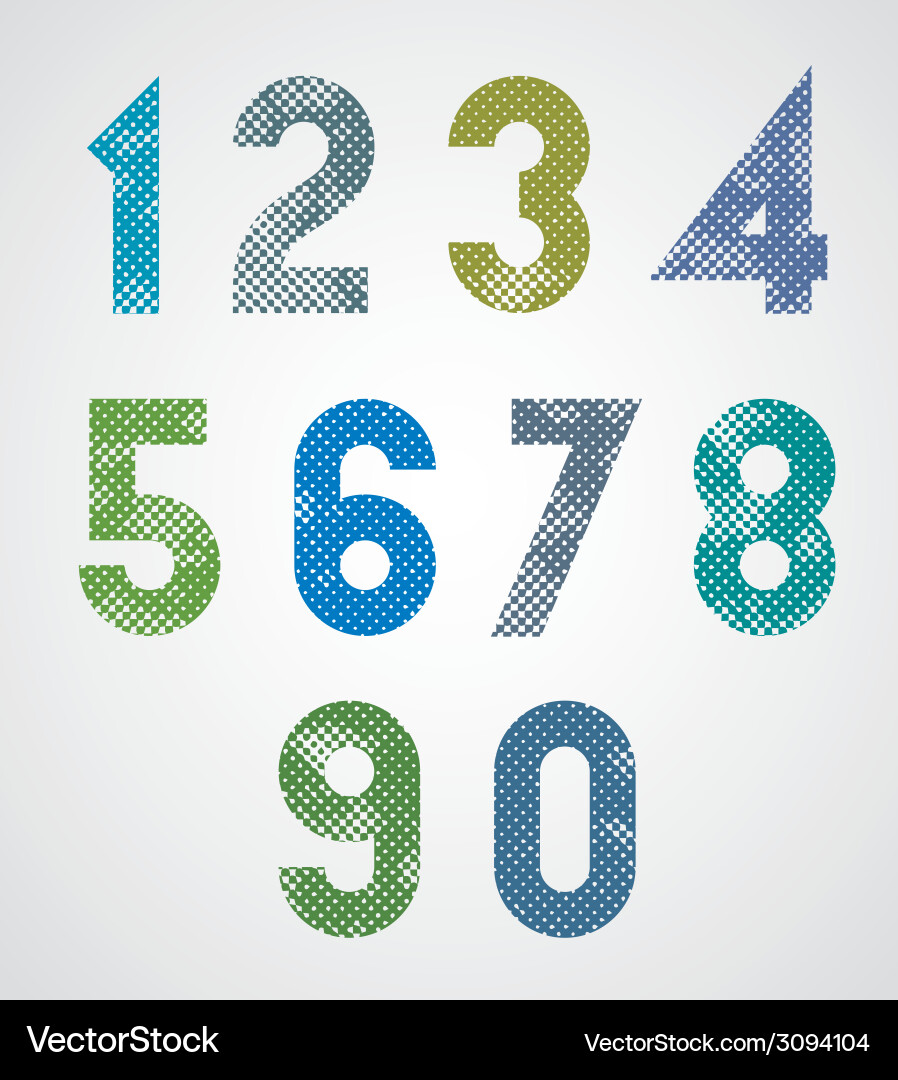 Halftone print dots textured geometric numbers Vector Image