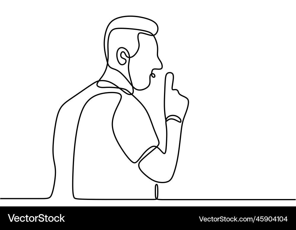 Man asking silence one continuous line hand draw Man asking silence one continuous line hand draw vector image