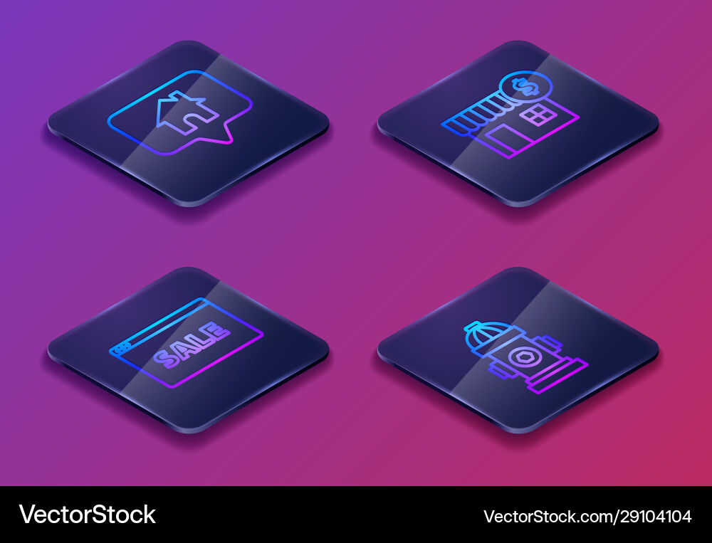 Set isometric line map pointer with house hanging Set isometric line map pointer with house hanging vector image
