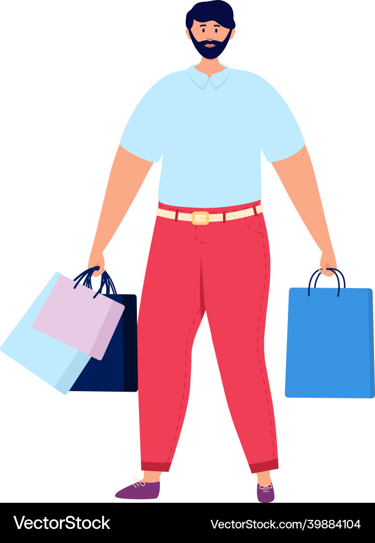 Shop man hold gift bags isolated on white Shop man hold gift bags isolated on white vector image