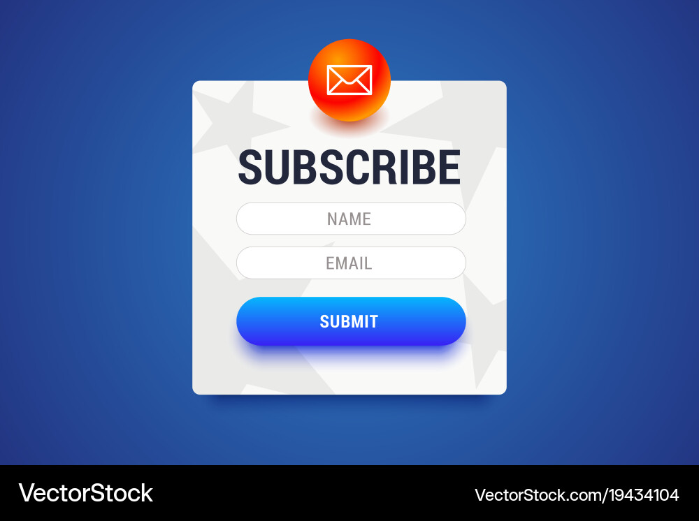 Subcribe form with name and email input fields Vector Image