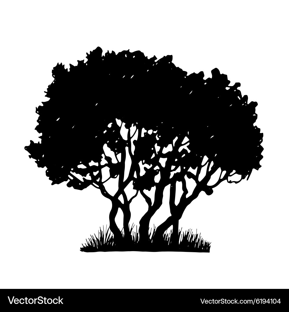 Tree and grass silhouette Royalty Free Vector Image