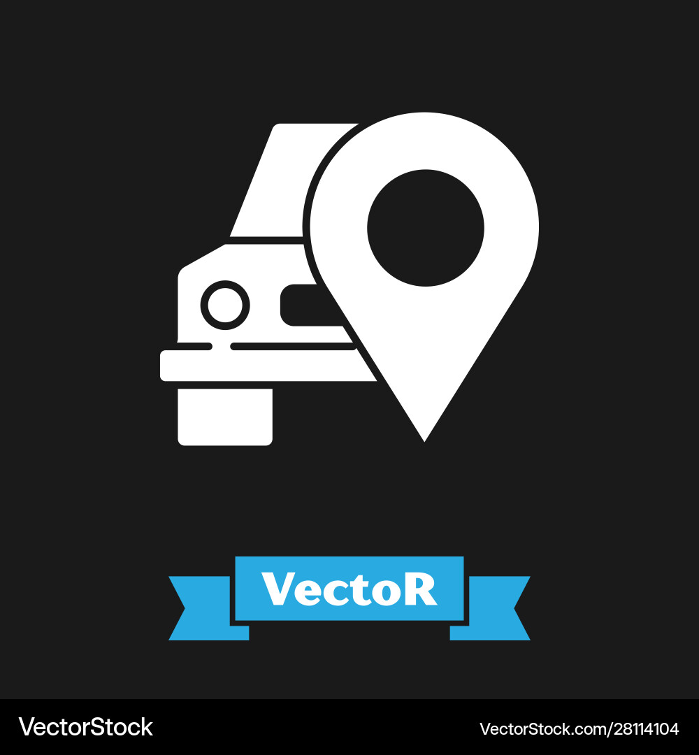 White map pointer with taxi icon isolated on black White map pointer with taxi icon isolated on black Vector Image