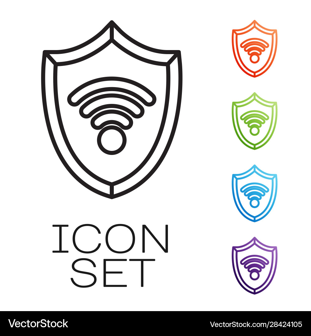 Black line shield with wifi wireless internet Black line shield with wifi wireless internet vector image