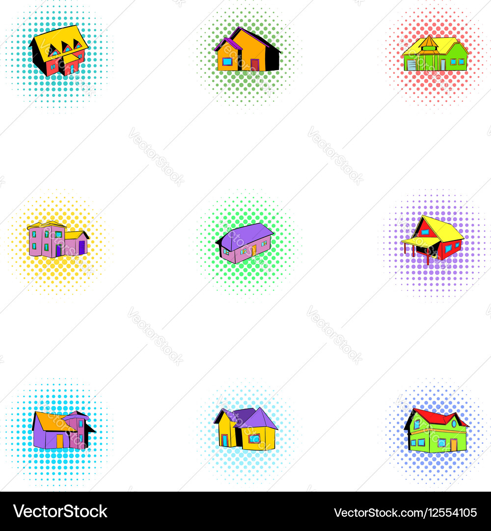 Building icons set pop-art style Vector Image