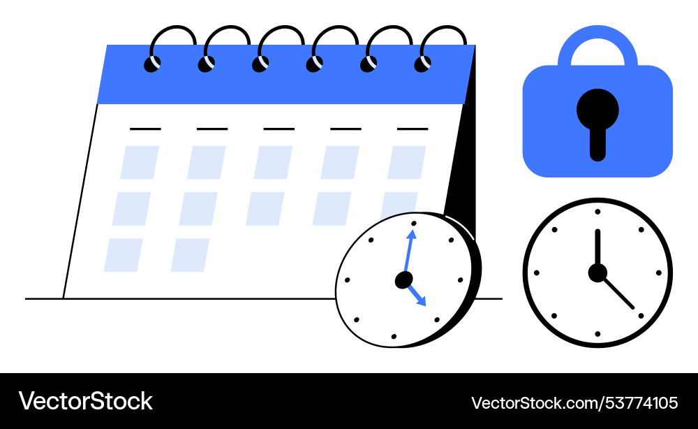 Calendar with clock and lock representing time vector image