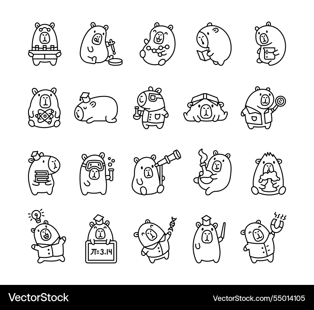 Capybara science experiments set Capybara science experiments set vector image