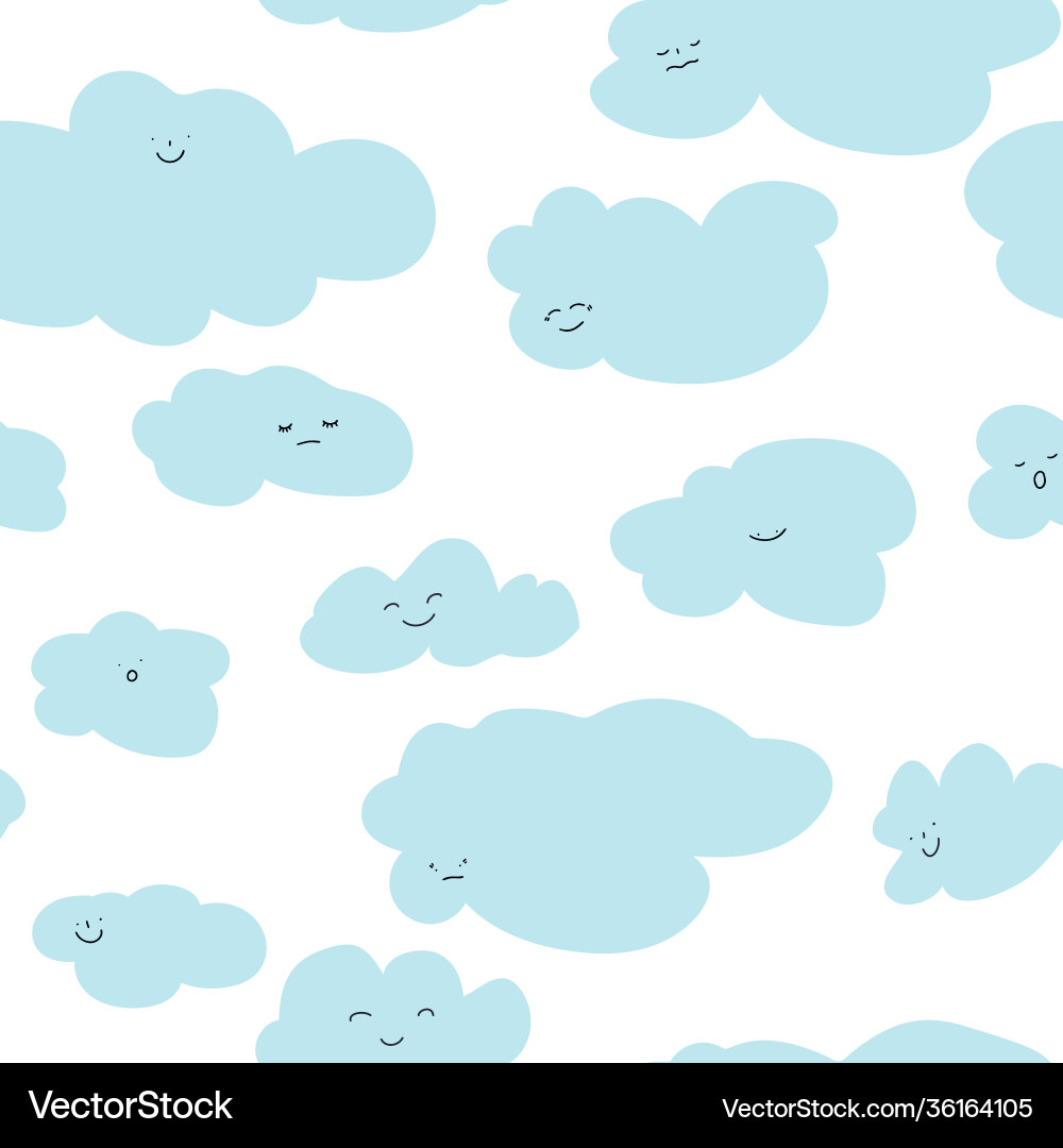 Flying cloud character with face seamless pattern Flying cloud character with face seamless pattern vector image
