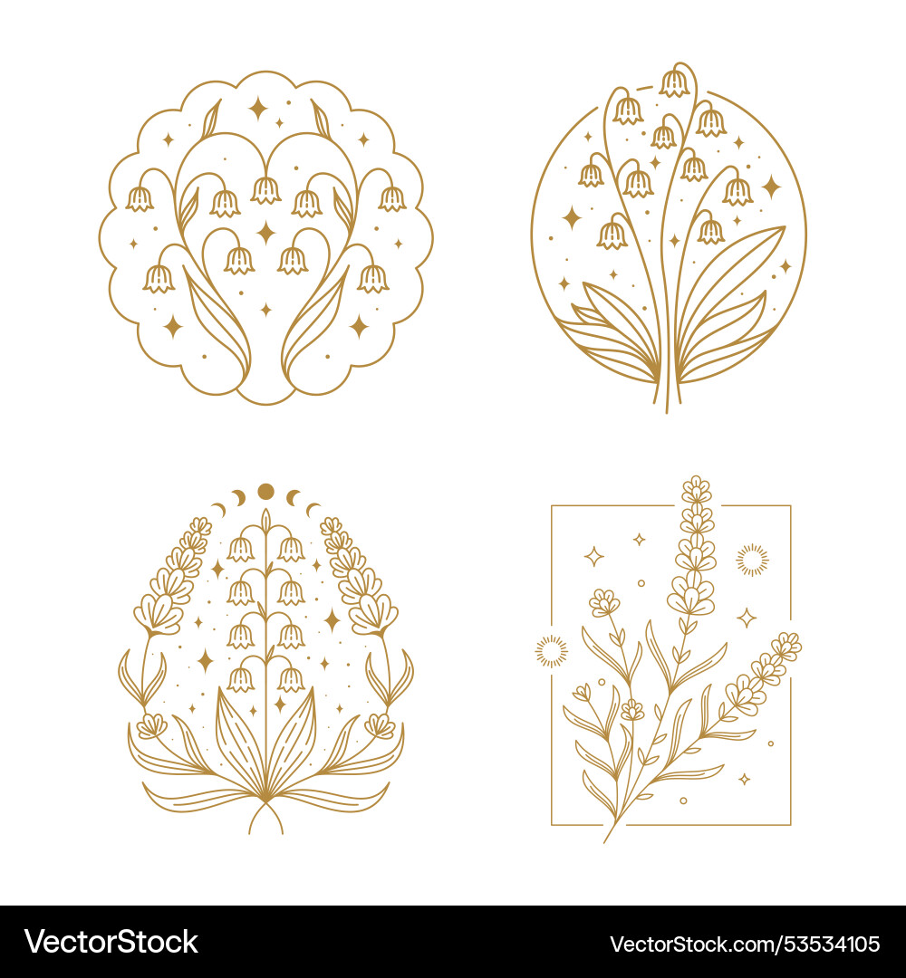 Lavender and lily of the valley line art Vector Image