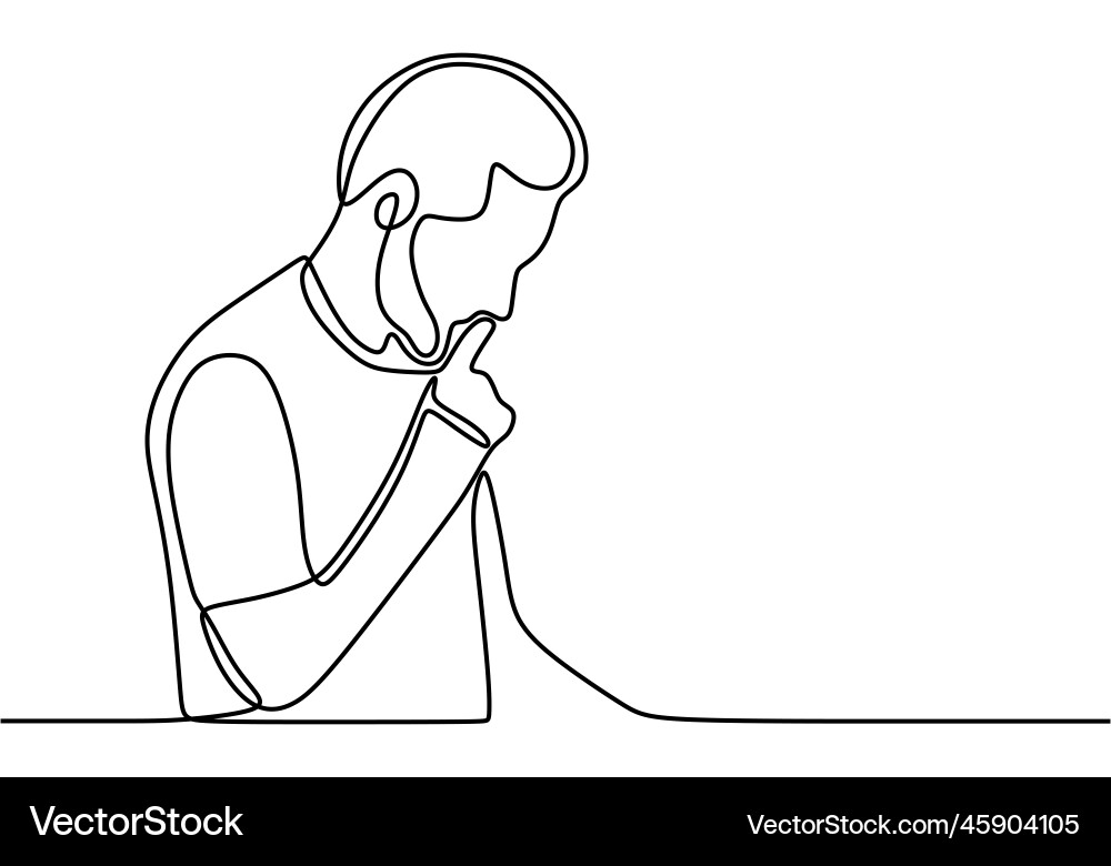 Man asking silence one continuous line hand draw Man asking silence one continuous line hand draw vector image