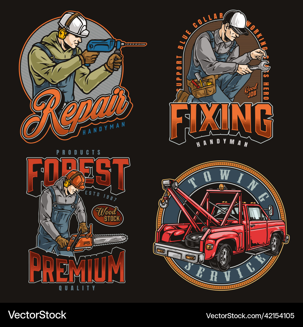 Manual work colorful labels set Manual work colorful labels set vector image