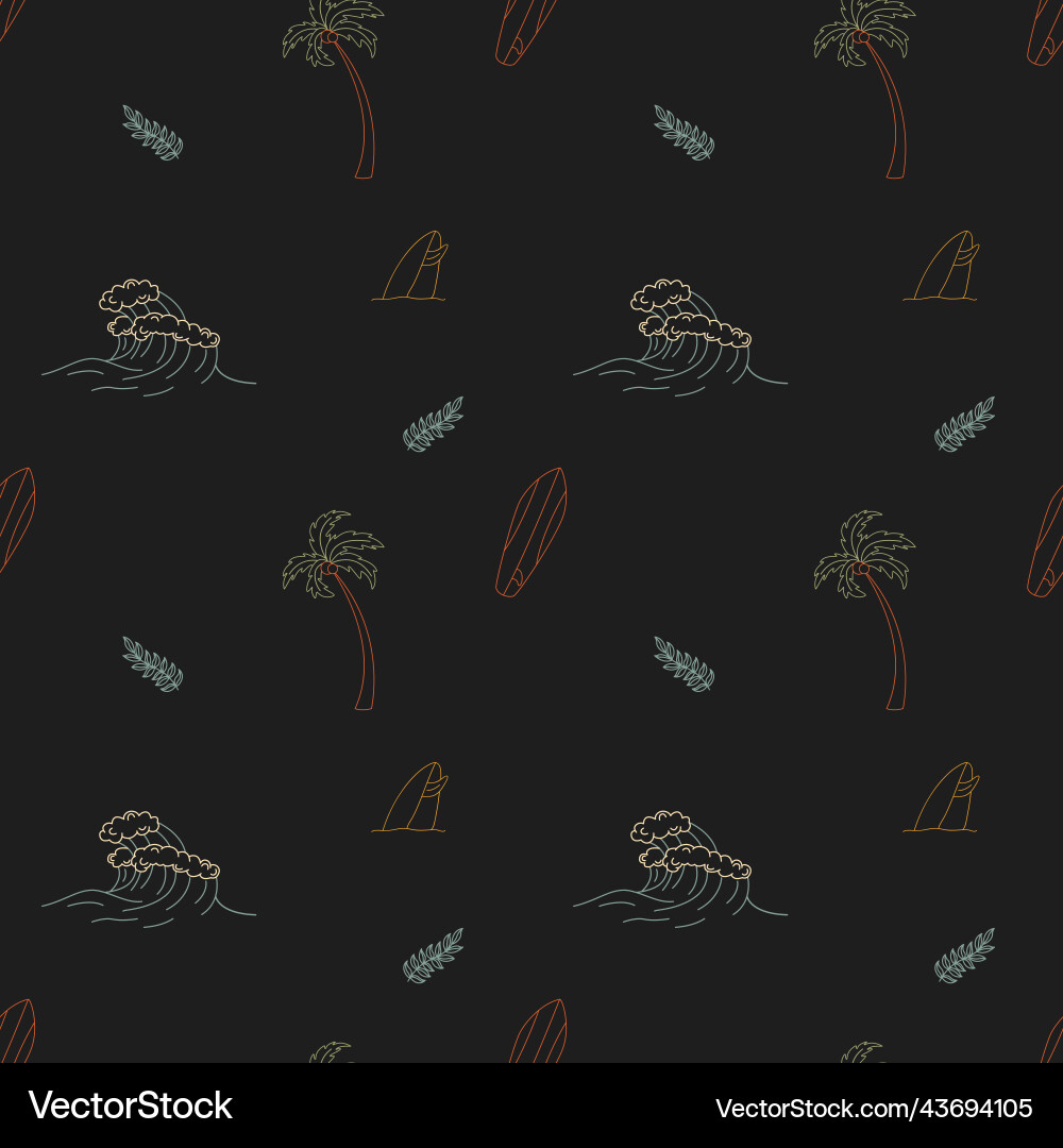 Seamless pattern with elements for surfing palm Vector Image