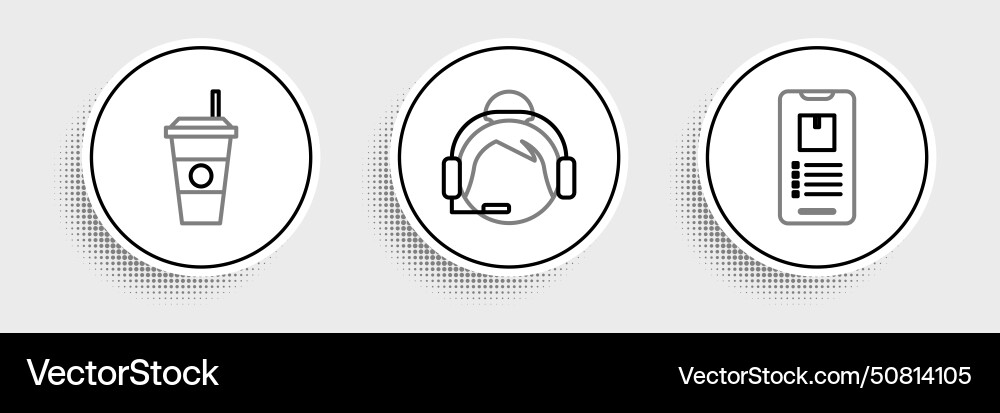 Set line mobile phone with app delivery tracking vector image