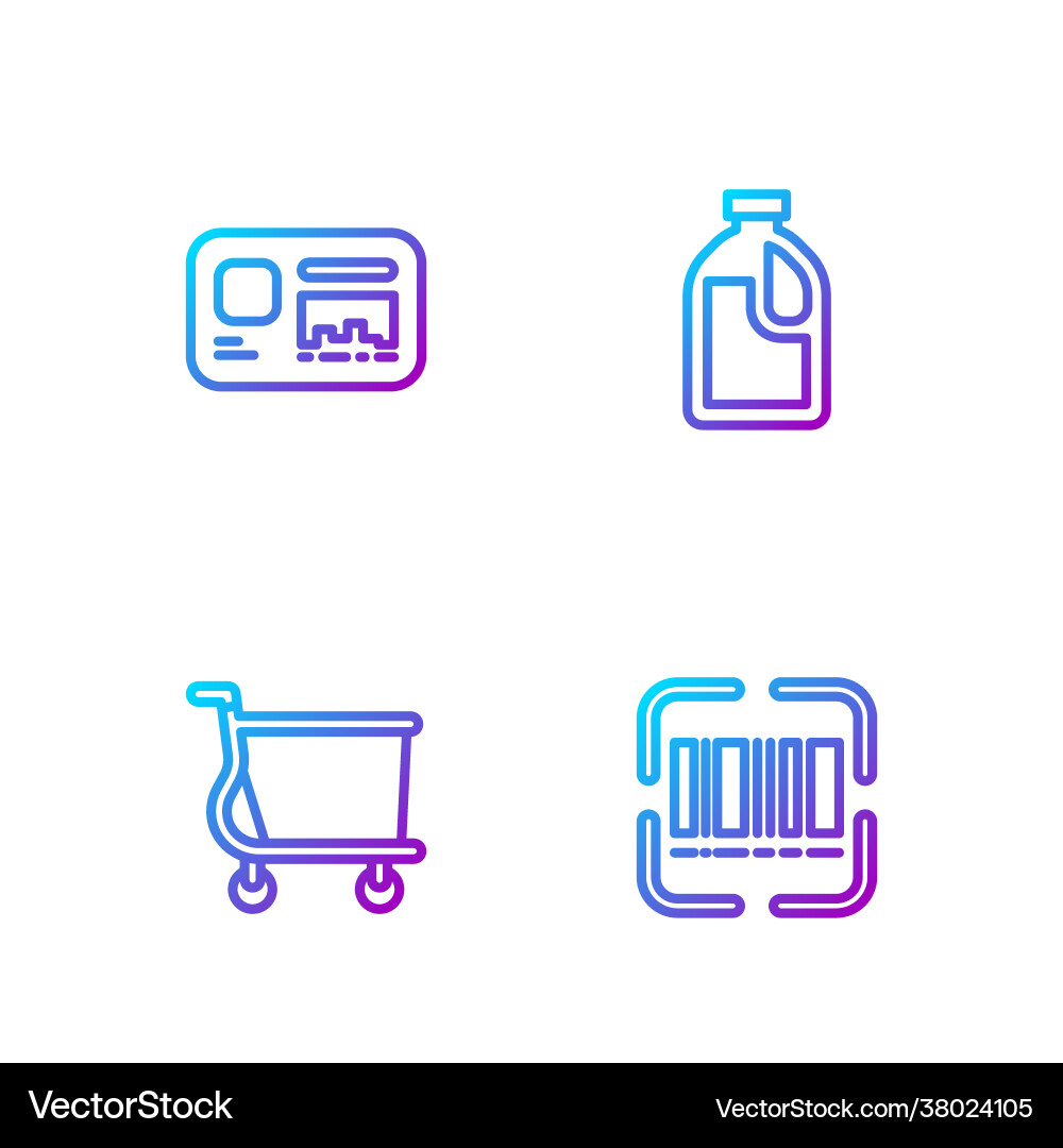 Set line scanner scanning bar code shopping cart Set line scanner scanning bar code shopping cart vector image
