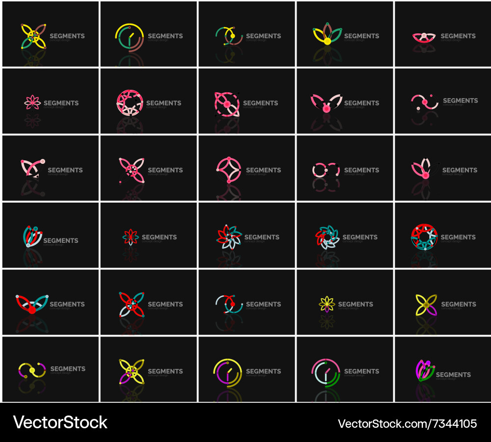 Set of linear abstract logos and swirl shapes vector image