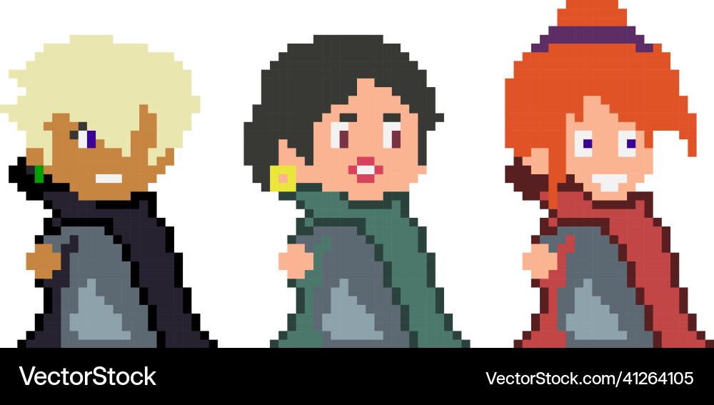 Set of pixel characters in art style Vector Image