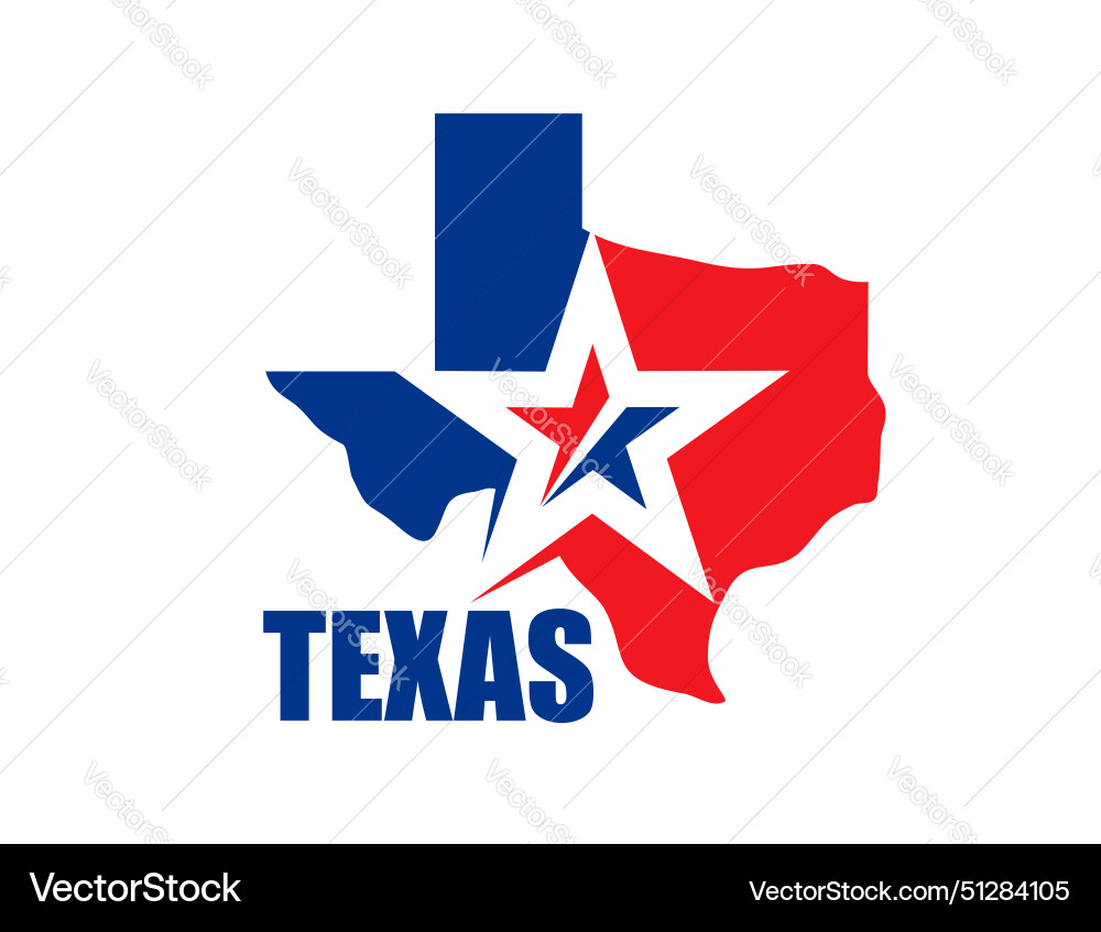 Texas state symbol map icon with flag and star Texas state symbol map icon with flag and star vector image