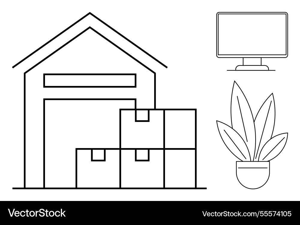 Warehouse building with stacked boxes computer Warehouse building with stacked boxes computer vector image