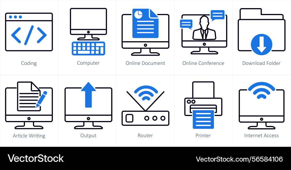 A set of 10 business and office icons as coding vector image