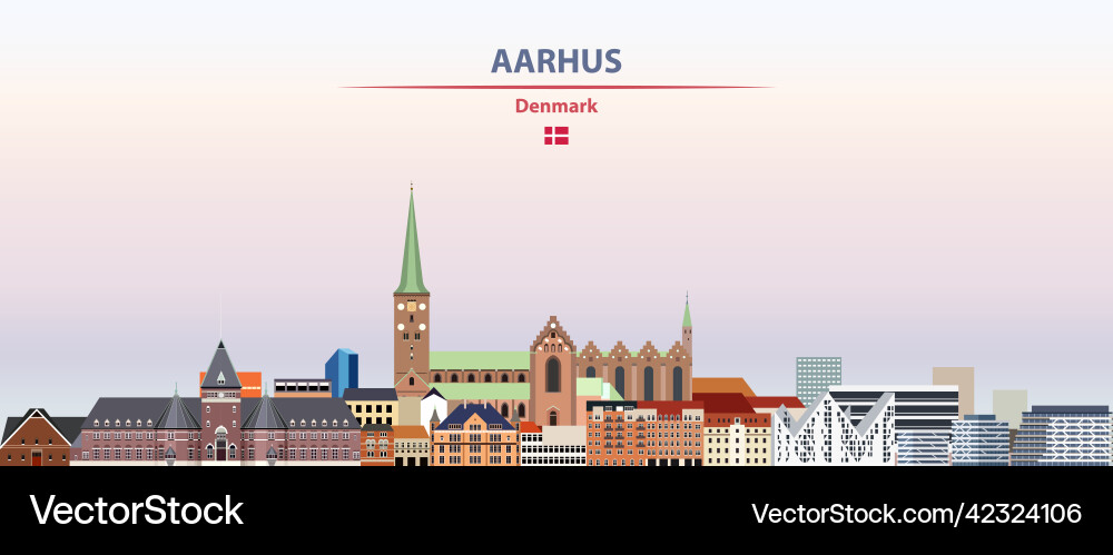 Aarhus cityscape on sunset sky background Aarhus cityscape on sunset sky background vector image