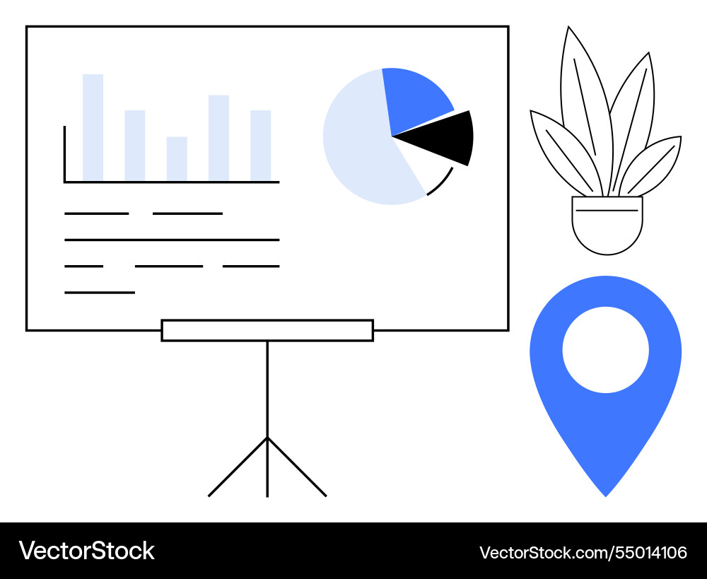 Data presentation with charts and graphs on tripod Data presentation with charts and graphs on tripod Vector Image