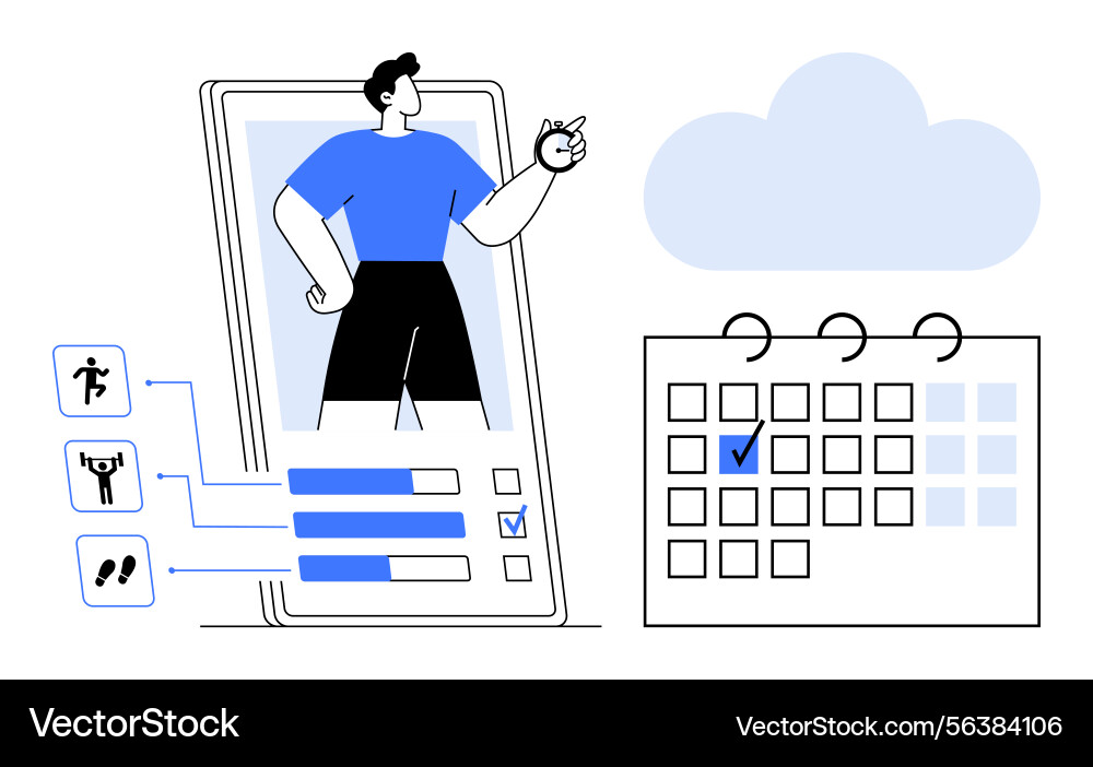 Fitness app user tracking progress with exercise Fitness app user tracking progress with exercise vector image