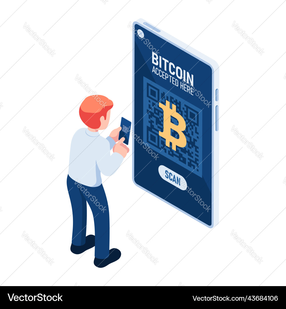 Isometric business use qr code to make payment vector image