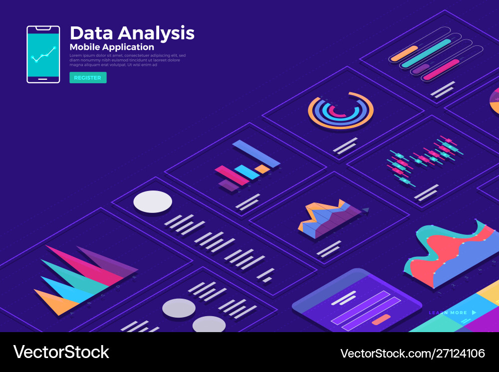 Isometric data analysis graph Isometric data analysis graph vector image